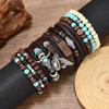 Retro Bull Head Cowboy Hat & Multi-layer Handwoven Leather Bracelet Set (11 Pcs) for Men