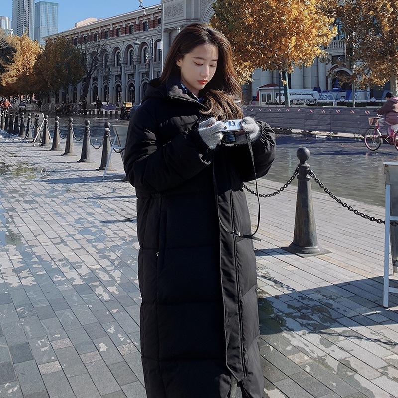 Winter New Black Couple Long to Foot Naked Cotton Clothing Men's and Women's Middle School Cotton Clothing Jacket