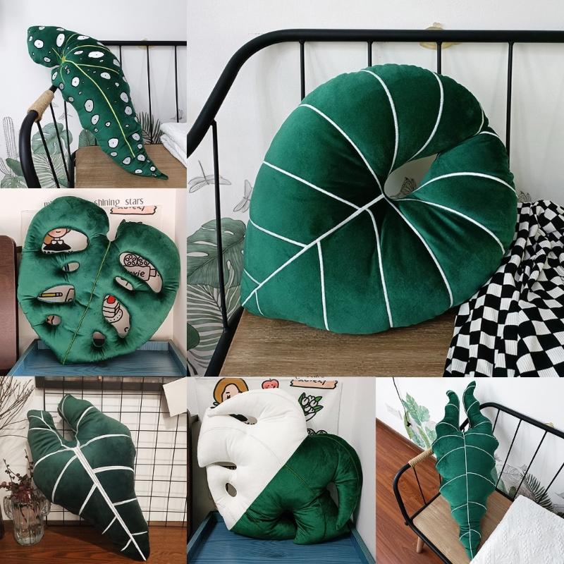 Green Leaf Throw Pillow Sleep Cushion Sofa Gift Present Supplies for Kid Boys Girls Throw Pillows Present