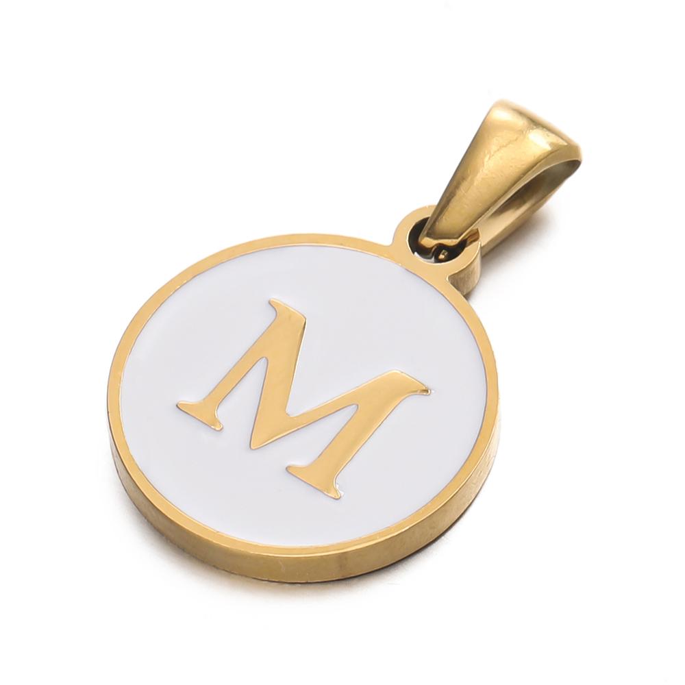 1pcs/pack Stainless Steel 26 Alphabet A-Z Letters Round White Pendants For DIY Bracelet Necklace Jewelry Making Accessories
