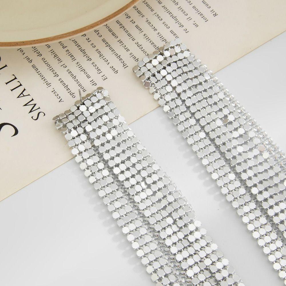 Silver Tassel Long  Earring Shiny Gold Chain Drop Earrings Elegant Sequin Earrings  Girls