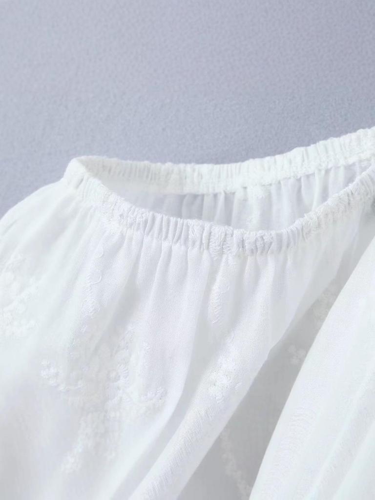 Damska Biała Długa Spódnica A-Line z Haftem Koronkowym w Wysokim Stanie - Jesień & Zima Delikatny Styl