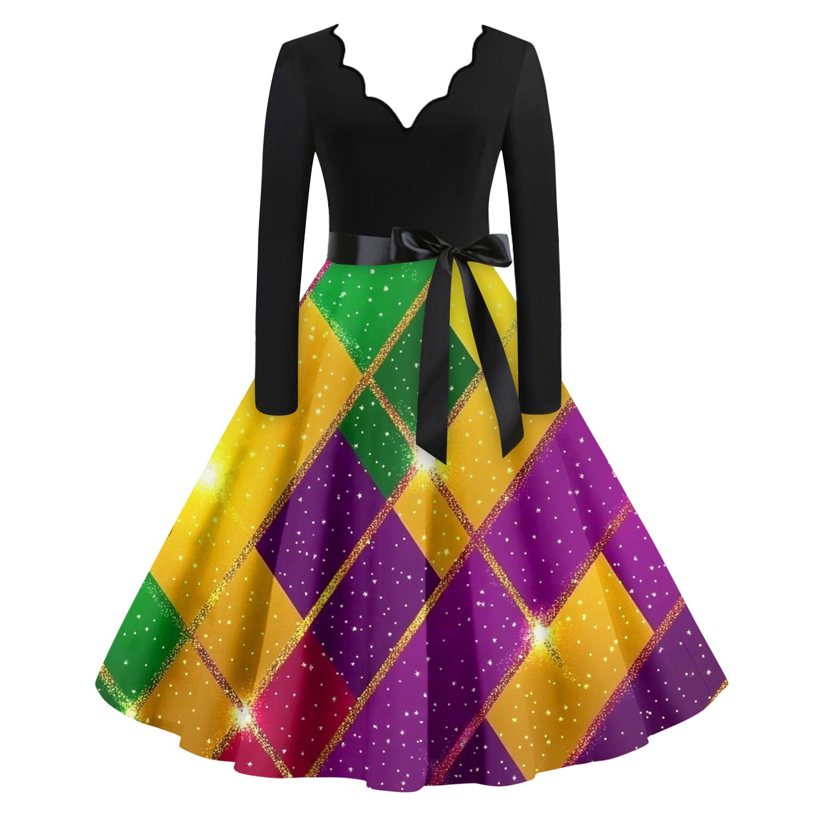 

Женское повседневное модное платье с V-образным вырезом и длинным рукавом с принтом в винтажном стиле L