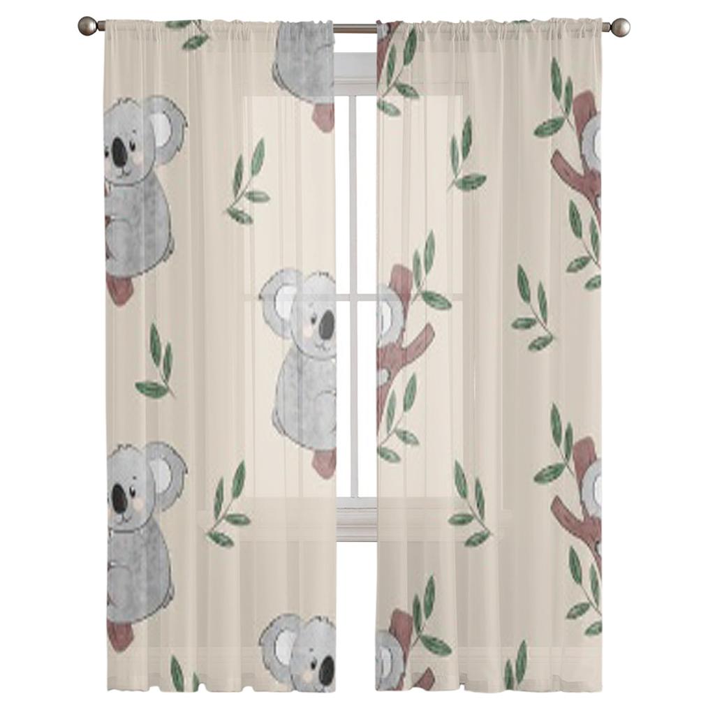 Cute Cartoon Koala Bears Sheer Curtains For Bedroom Living Room Kitchen Window Voile Tulle Drapes