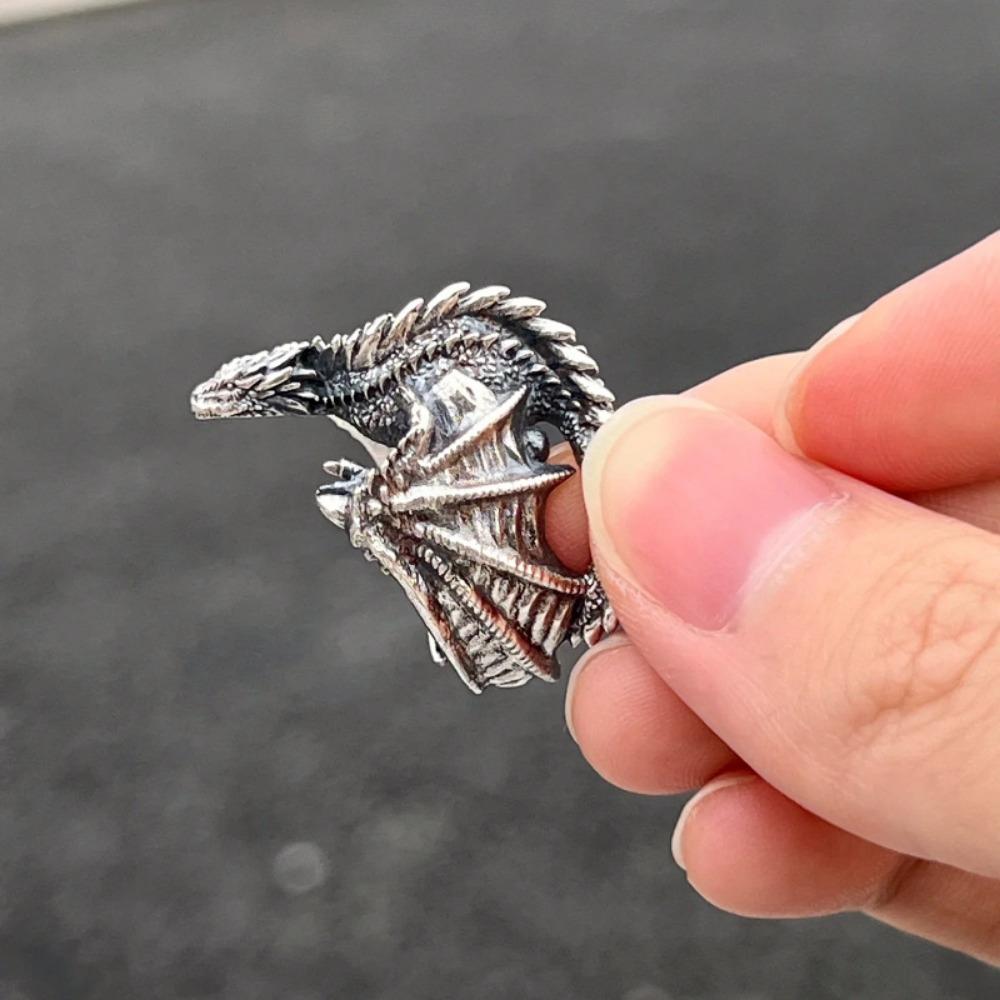 Verstellbarer Ring, Halsbandspiel, Drache, offenes Riemendesign, Punk-Motorrad-Cocktail-Gothic-Modeschmuck, neutrale Accessoires