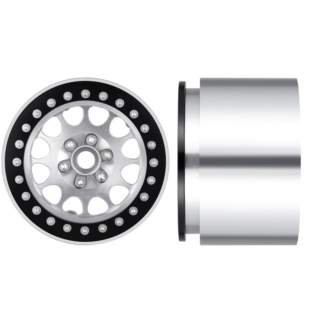 TRZX 4pcs Aluminum Beadlock Rims, 2.2" Wheels, RC Rim Hubs, 45mm, for 110 RC Crawler Axles: SCX10 (90046), TRX4, Wraith (90048), RR10 (Silver + Black)