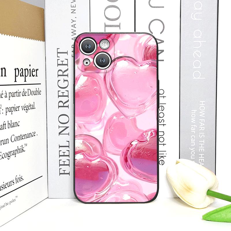 Stylish Pink Heart-Shaped Crystal Phone Case for iPhone 17 16 12 11 14 Plus 13 14 15 Pro Max 12 13 Mini X XS MAX XR Soft Covers