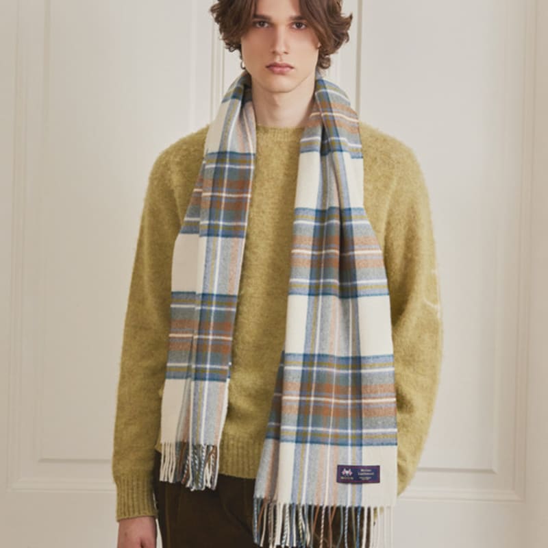 ABRAHAM MOON Merino Wool Shawl Muffler 50cm - New Muted Blue Stuart