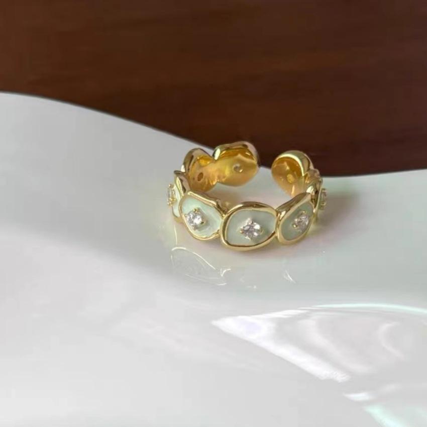 Emaille Tropfglasur Schmetterling & Perlmutt Silberring - Eleganter, Nicht-Verblassender Damenschmuck