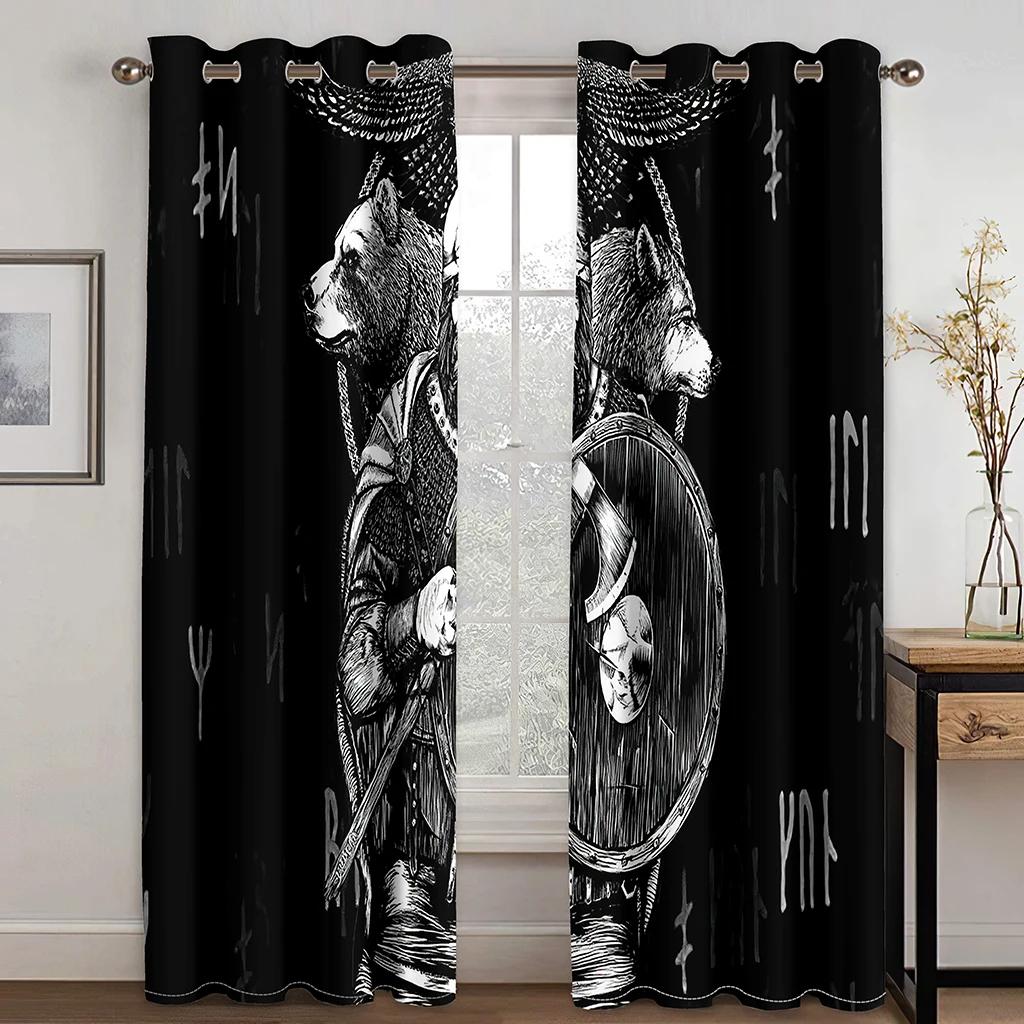 Cortinas Decorativas de Halloween 3D para Ventana de Sala de Estar, Dormitorio, Balcón con Diseño de Calavera Negra Masculina, 2 Paneles