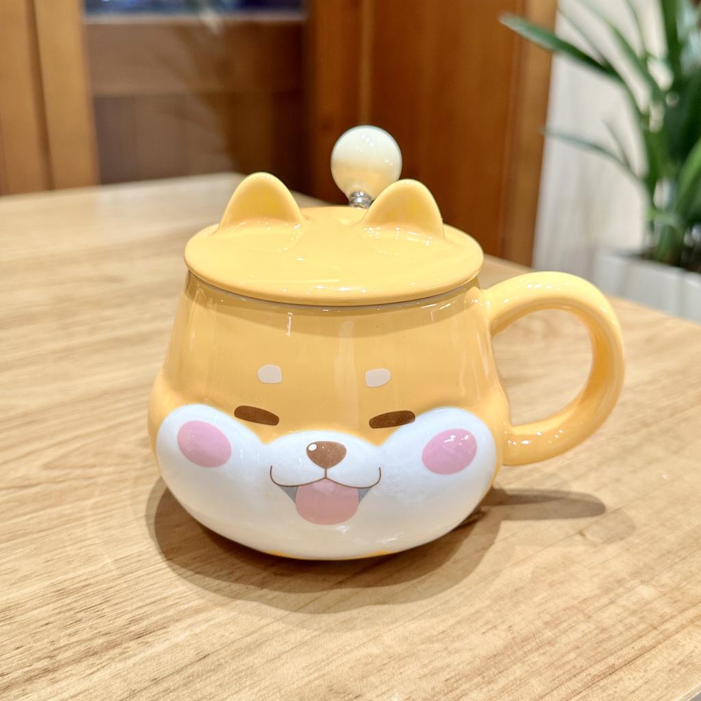 Keramisk mugg Shiba Inu hög utseendenivå stor kapacitet kaffemugg med sked söt flickor barn kontor hem