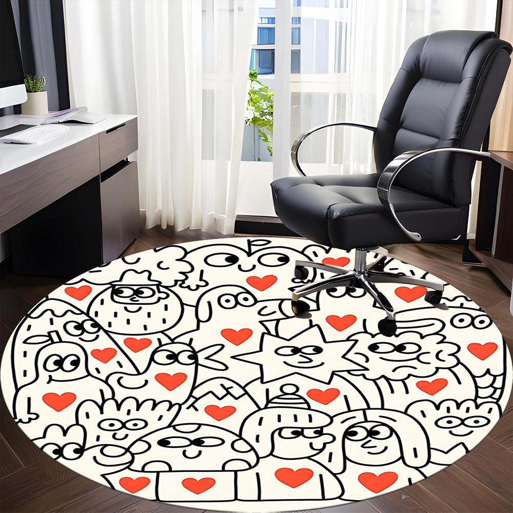 1pc Doodle Hearts Office Round Area Rug, Indoor Mat Suitable ForOffice, Under Office Chairs Bedroom Living Room Home Decor, Room Decot131