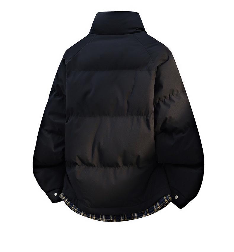 Stylish Patchwork Color Block Winter Cotton Jacket - Warm, Loose, Comfortable Stand Collar Coat.