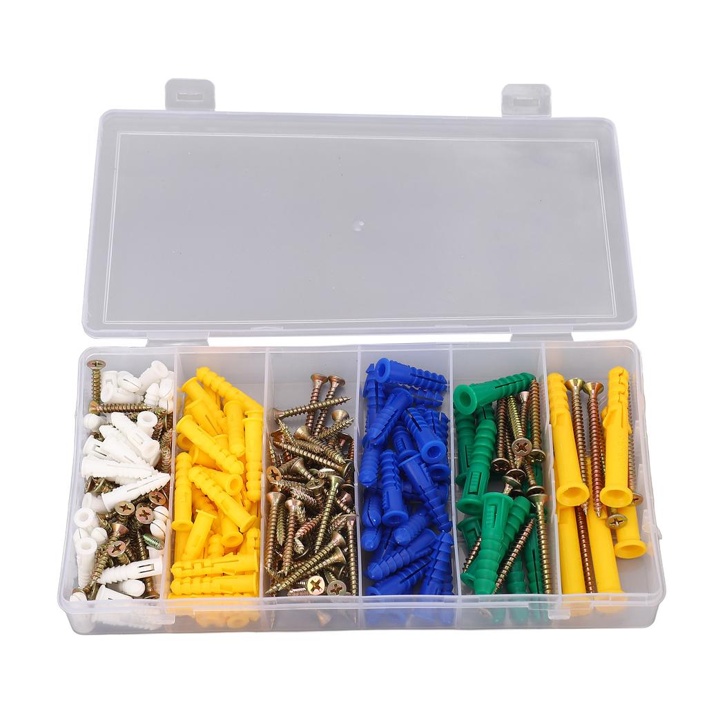 232 Stück Selbstschneidende Schraube Flachkreuzkopf Kohlenstoffstahl 5 Typen Befestigungselement-Set-Kit mit Kunststoffdübel