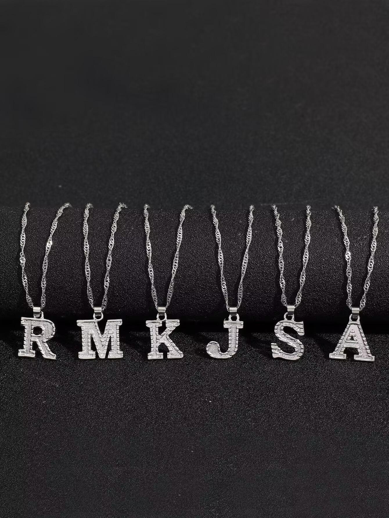 18K Gold Plated Cuban Necklace with 26 Uppercase English Letter Pendants