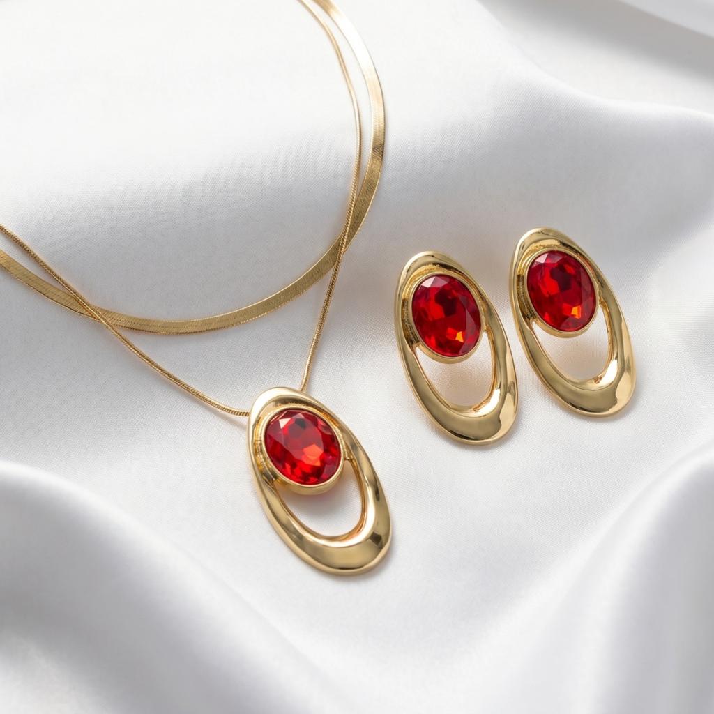 European and American Hot-selling Fashion Versatile Simple Niche Oval Geometric Stud Earrings Necklace Ring Set