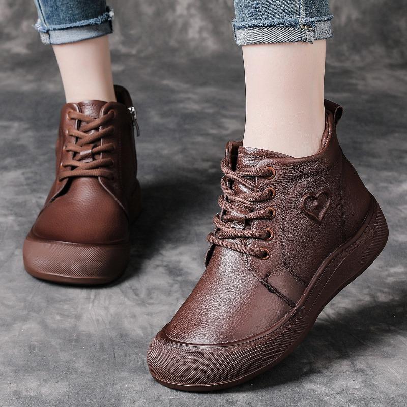 First Layer Cowhide Retro Thick-soled Small Short Boots Winter New Mother Shoes Genuine Leather Boots Women's Leather Boots