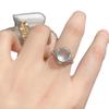 White Ice Chalcedony Cabochon Ring: Adjustable, Natural Fluorescent, Versatile, Simple Design for Women