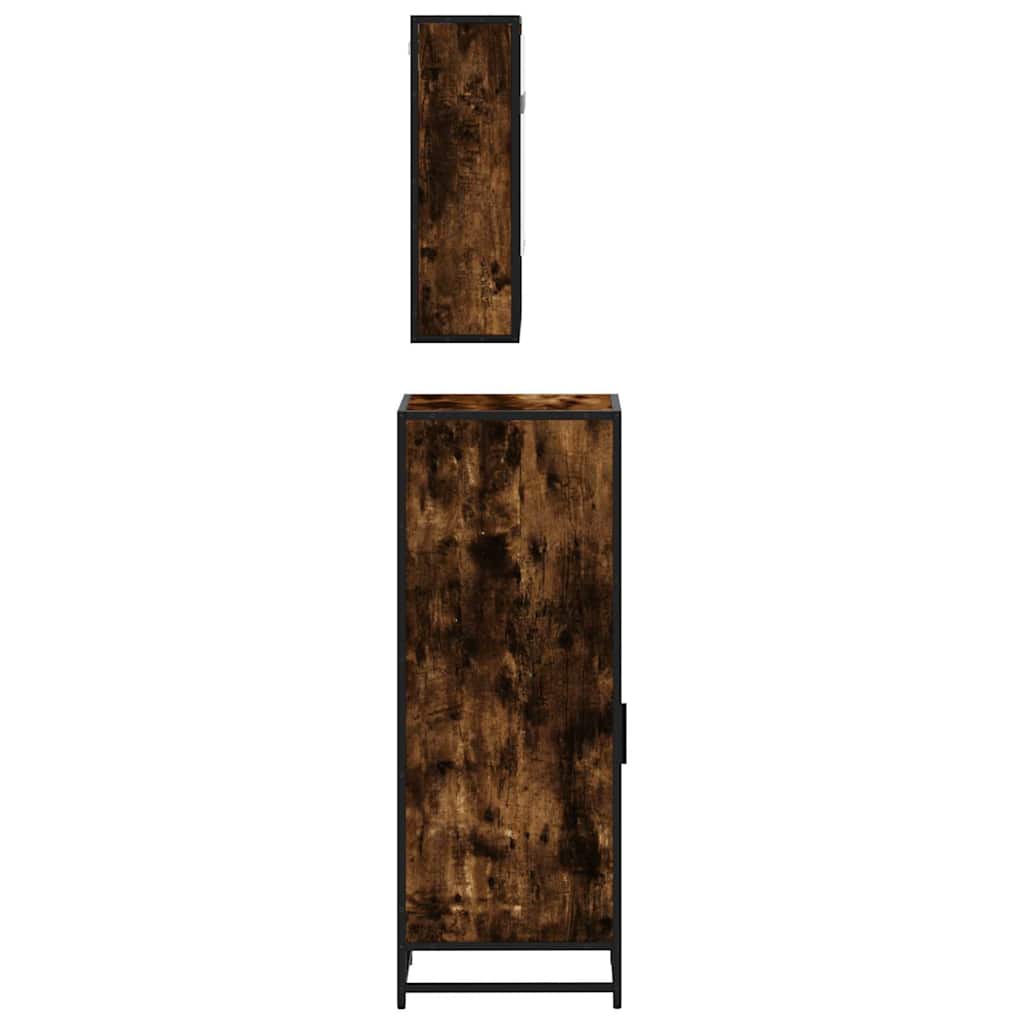 3 Piece Bathroom Furniture Set Smoked Oak Wood Based Panel