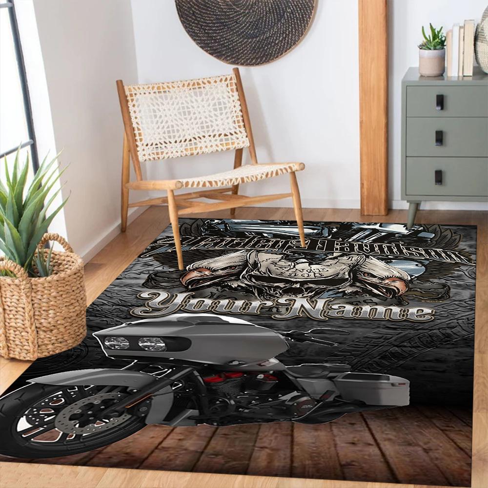 Harley-davidson Motorcycles Personalized Name Area Rug Design for Hallway Decorate room Kitchen Living Rooms Anti-slip Rug Anime Office Decor