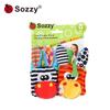 Zebra Animal Baby Toy: Sozzy Wrist Strap, Hand-Cranked Pacifier, Socks & Small Bell Color Card.