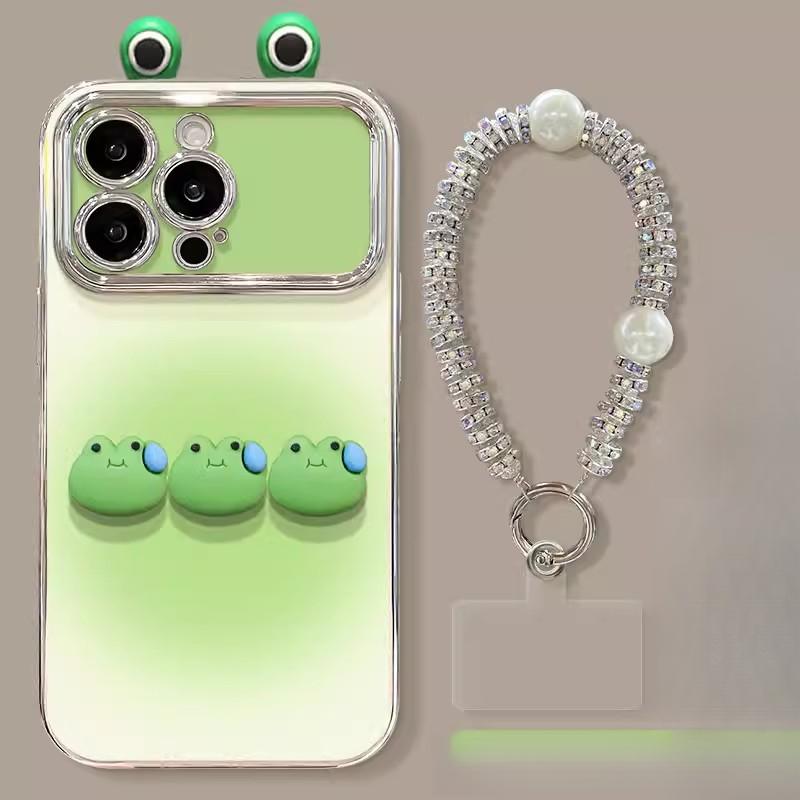 Woman Frog Doll Stand Suitable for Apple 15 Mobile Phone Case IPhone 14 Full Cover Anti-fall 13 Electroplating 6D Window