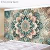 2D Watercolor Mandala Tapestry, Bohemian Teal Pink Flower Background Cloth