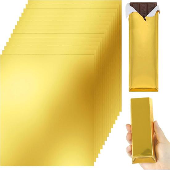 HRXMS Chocolate Bar Wrappers 120pcs - 6x7.5 Inch Gold Foil Paper with Thick Backing | Premium Candy Wrappers for Homemade Chocolate Bars, Candies,