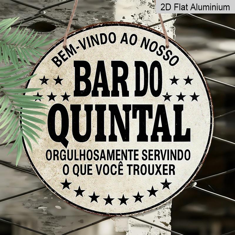 2D Flat, 1pc Vintage Portuguese "Bar Backyard" Aluminum Sign - 7.87x7.87 Inch Round Wall-Mountable Retro Metal Plaque Suitable for Bars, Restaurants