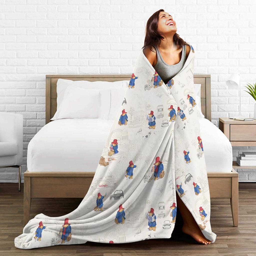 Britain Paddington Brown Bear Flannel Blankets Bedding Throws for Couch Chair Travel Office Graphic Bedspread Sofa Bed Cover