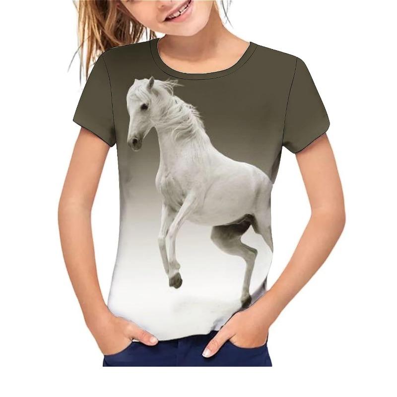Kids T-shirt 3d Print Summer Children's Cute Animal 3D Printed Simple and Casual Round Neck Short Sleeved T-shirt