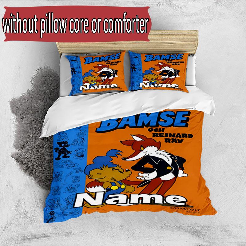 3pcs Duvet Cover Set (1*Duvet Cover + 2*Pillowcase, Without Core), Custom Name Bamse Pattern Bedding Set, Home Bedroom Decor Gift