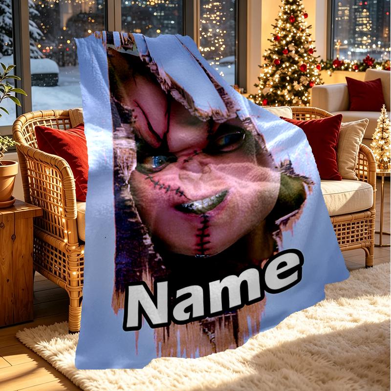 Custom Name Personalized Bride of Chucky Print Blanket, Home Decor, Bedroom, Sofa, Camping, Couch, Gifts for Birthday Christmas