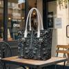 Elegant Dark Floral Embossed Casual Tote Bag Vintage Style All-match Daily Shoulder Bag for Ladies Shopping Travel