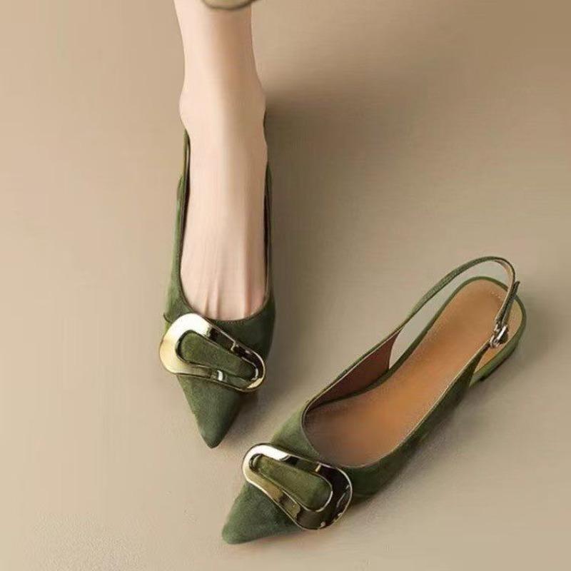 Women's Fashion Slim Heel Shoes Spring New Pointed Head Shallow Mouth Metal Buckle Anti-slip Wear-resistant High Heels