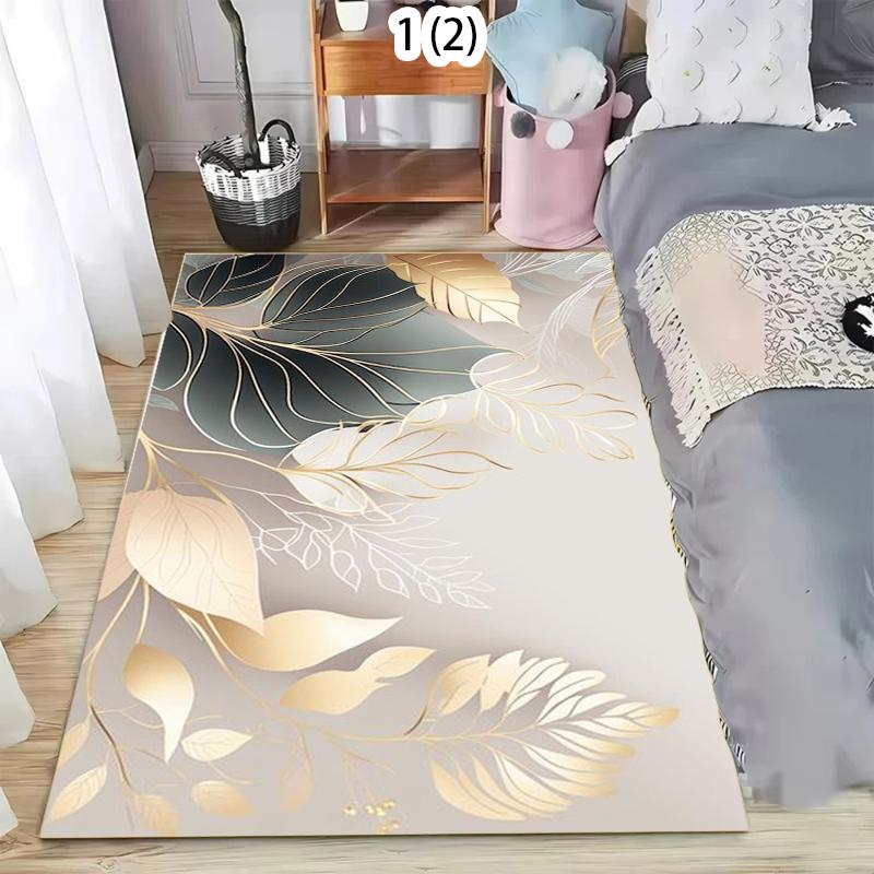 

Luxury Gold & Green Leaf Area Rug Non-Slip Washable Floor Mat with Abstract Botanical Pattern Minimalist Carpet for Living Room 40x60cm