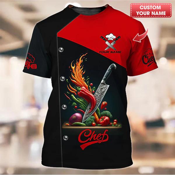 2025 Neue Designs Koch 3D-Druck T-Shirt Personalisiert Individueller Name T-Shirts Uniform Kurzarm Locker Schnelltrocknend T-Shirts Unisex Oberteile