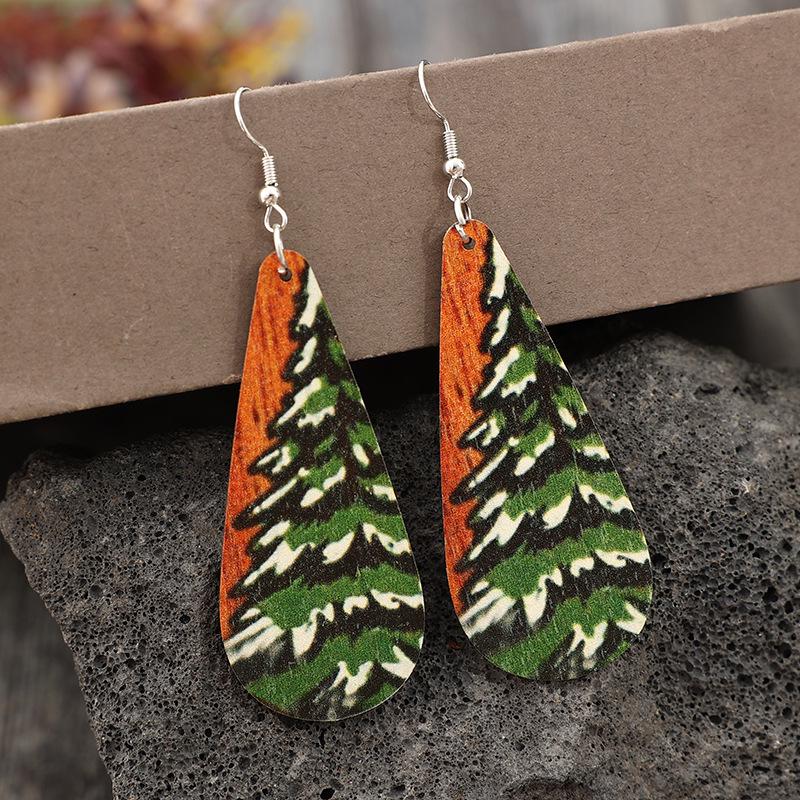 Kreatywne Drewniane Długie Kolczyki Choinkowe - Styl Europejski i Amerykański