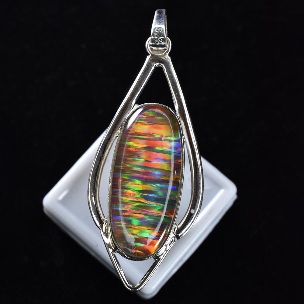 Natural Opal Pendant 925 Sterling Silver Certifeid 32 ct Oval Gems October Birthday Birthstone