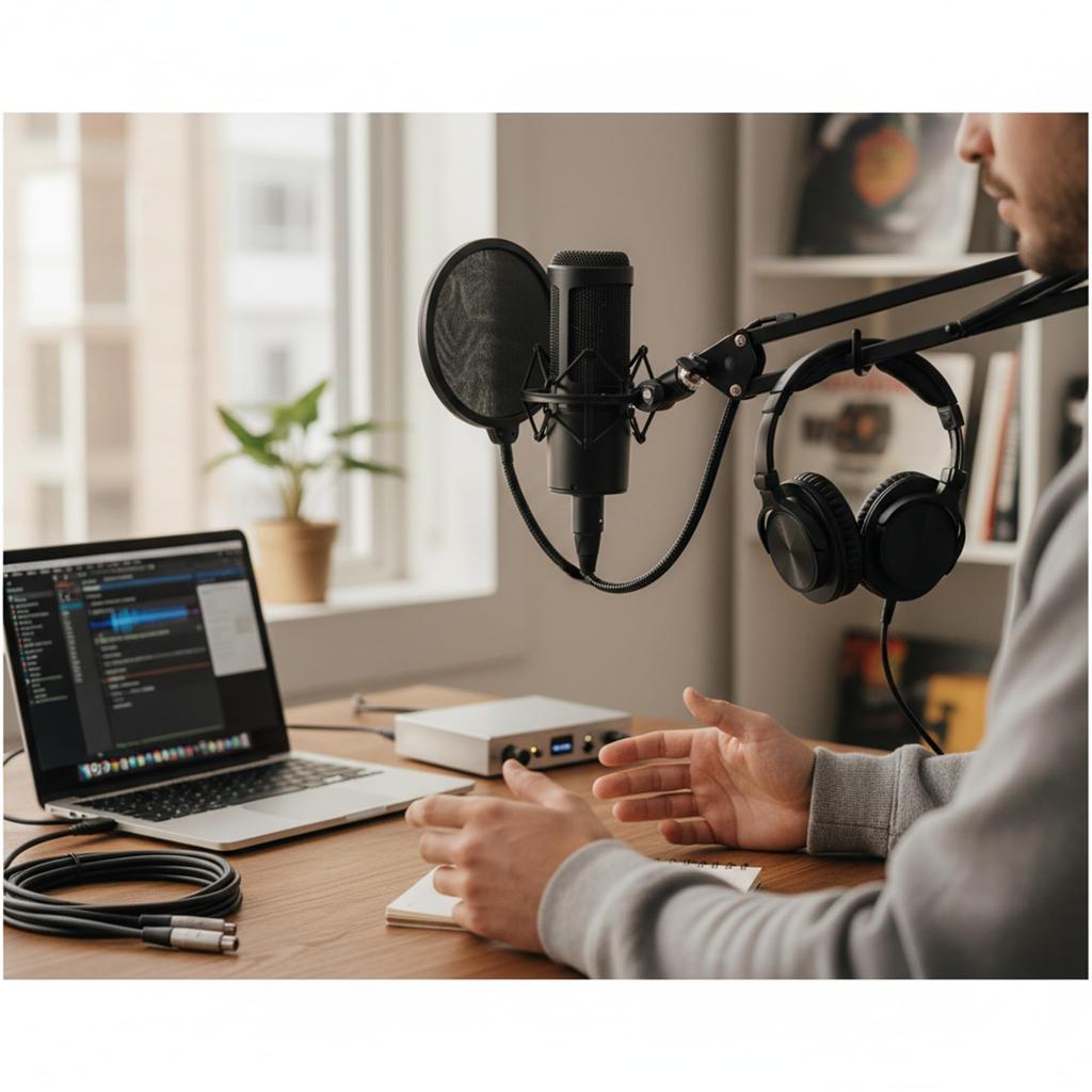 Audio-Technica AT2035 Cardioid Condenser Microphone Bundle with Boom Stand XLR Cable Pop Filter and Polishing Cloth