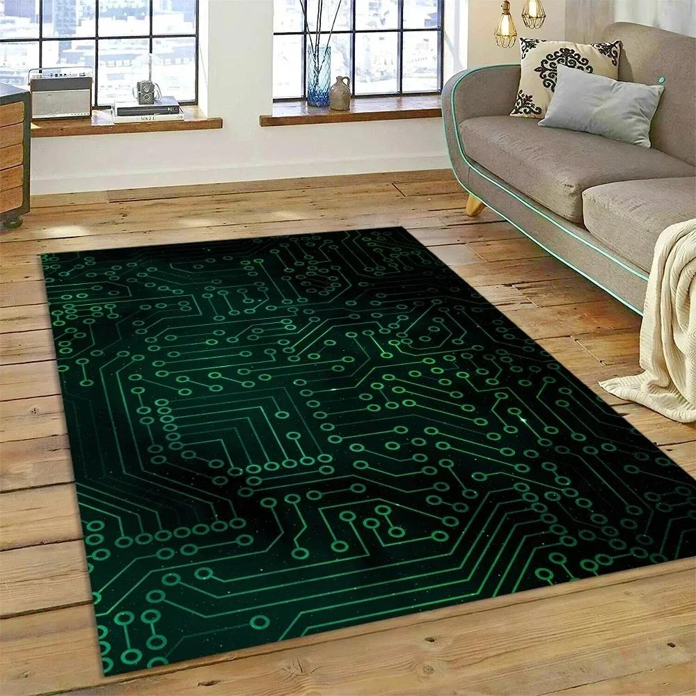 PCB Circuit Board 3D Chip CPU Carpet Living Room Decoration Non Slip Home Sofa Table Floor Mat Bedroom Doormats Spring Decor Rug
