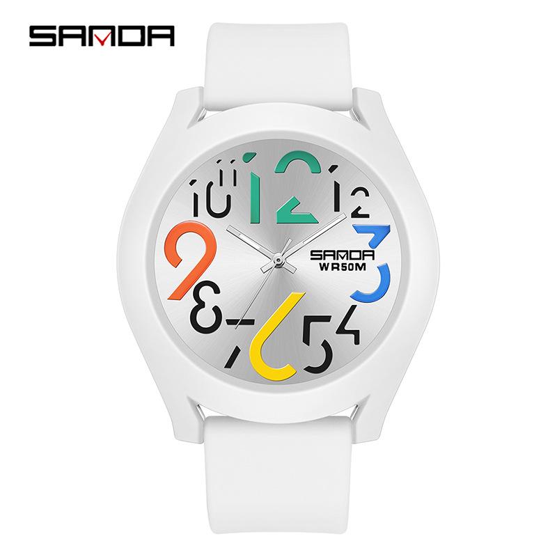 Sanda Trendige Silikon-Quarz-Uhr mit wechselbarem Gehäuse – Unisex Mode-Sport-Armbanduhr mit großen Ziffern weiß