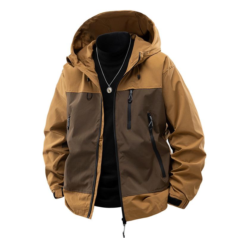 OO Fleece Thickened Jacket Men's Loose Trend Outdoor Waterproof Casual Retro Hooded Jacket Men