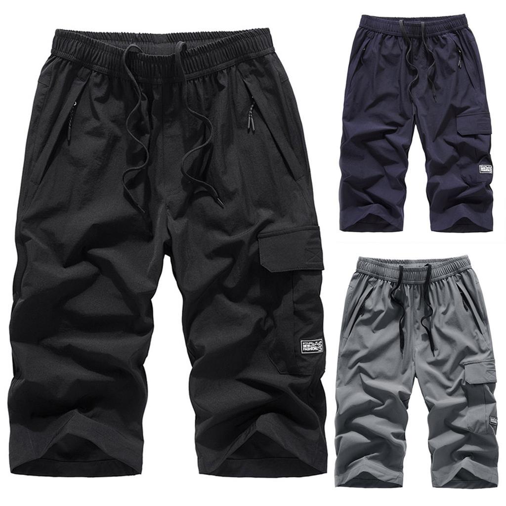 Men's Summer Slim Quick Dry Beach Thin Section Straight Work Trousers Casual Elastic Waist Seven Sports Shorts