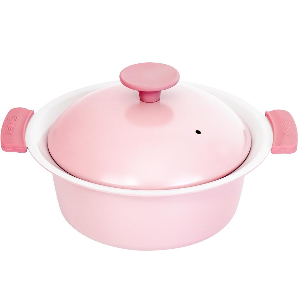 Wahei Freiz Lightweight and Easy-to-Handle Tabletop Pot, 18cm, 1-2 Servings, Pink, IH and Gas Compatible, Ceramic Coated, Petit Pot RB-3211