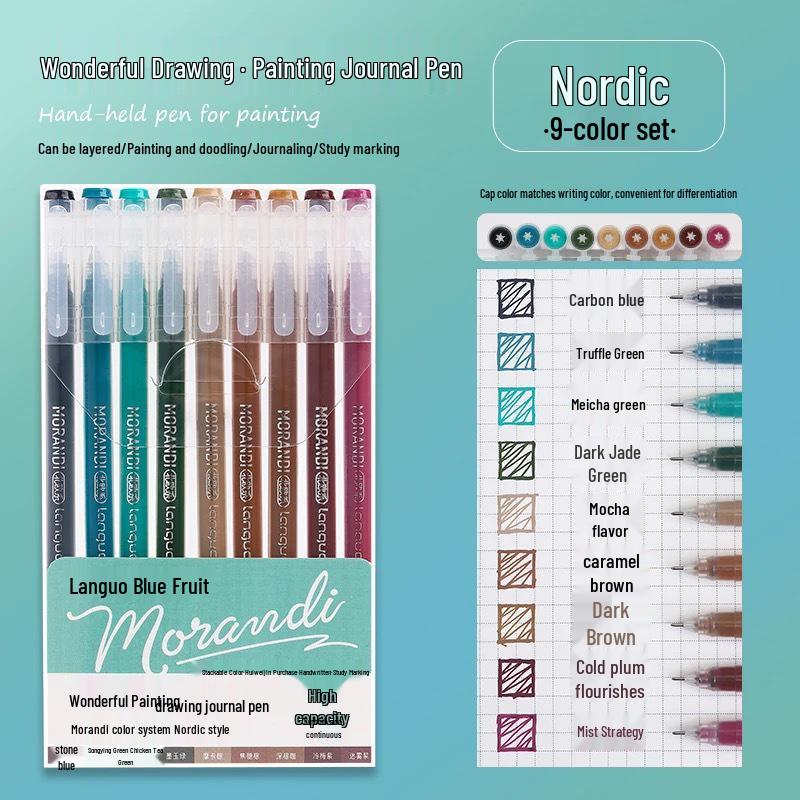 Blaues Frucht-Tagebuch-Stifteset: Gel-, Highlight-, Doodle- & Fluoreszenz-Markerstifte zum Zeichnen & Ausmalen, Große Kapazität