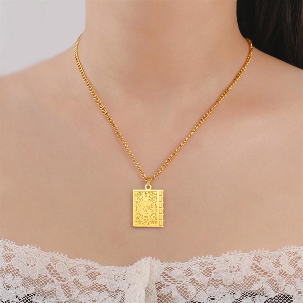 Islam Allah Symbol Necklace Stainless Steel Double Sided Amulet Allah Blessing Pendant for Women Men Party Jewelry Gifts