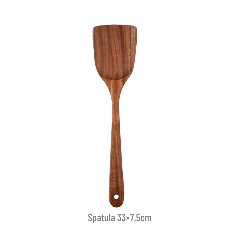 Teak 9-Piece Kitchen Set: Solid Wood Spatula, Spoon, Fork, Non-stick Pan, Acacia Wood Utensils, Long Handle Pot & Vegetable Spatula