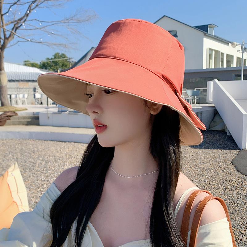 Bucket Hat Women's Summer New Two-color Basin Hat Fashionable Versatile Sunscreen Hat Trendy School Style Big Edge Sun Hat