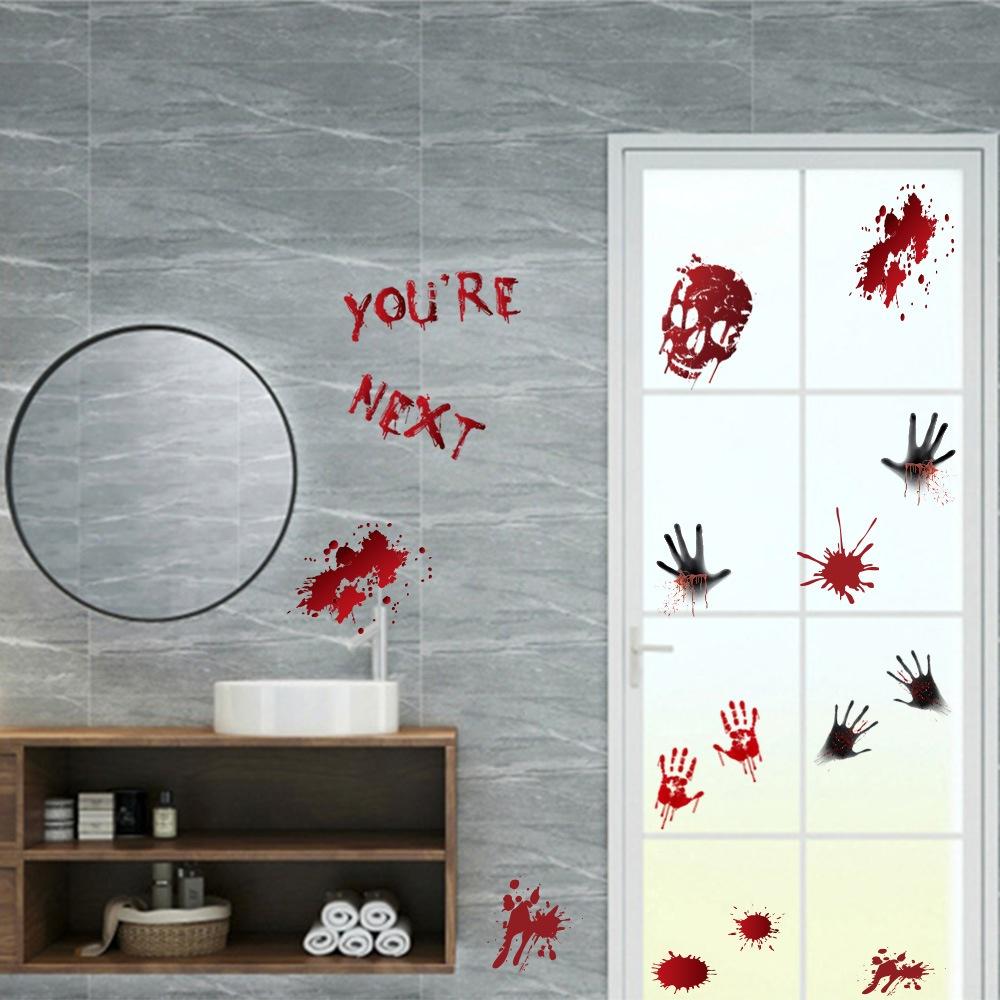 Halloween Decorations Blood Prints Wall Stickers Blood Footprints Ghost Axe Props Easter Stickers Window Stickers